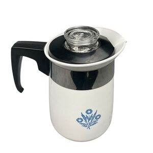 Corning Wear Blue Cornflower Coffee Tea Pot with Lid 4 Cups Vintage